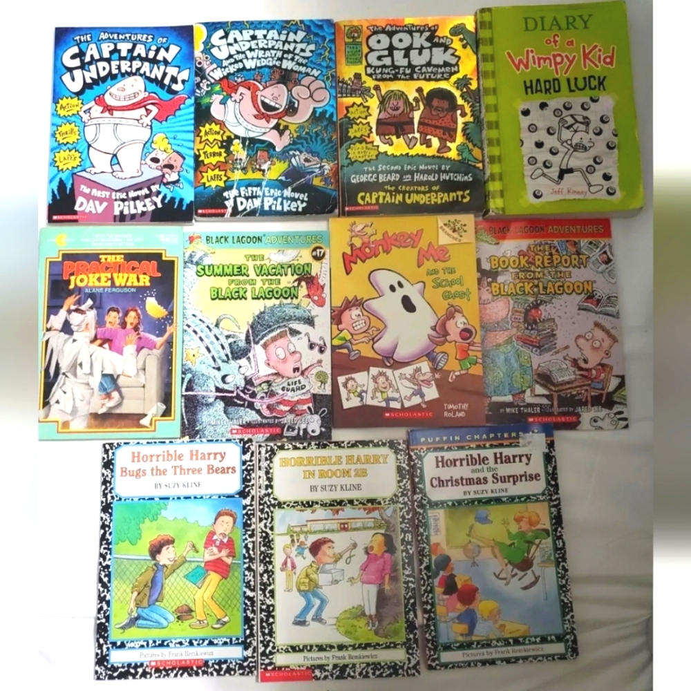 *: Mix of 11 books captain underpants  horrible Harry black lagoon ook and gulk